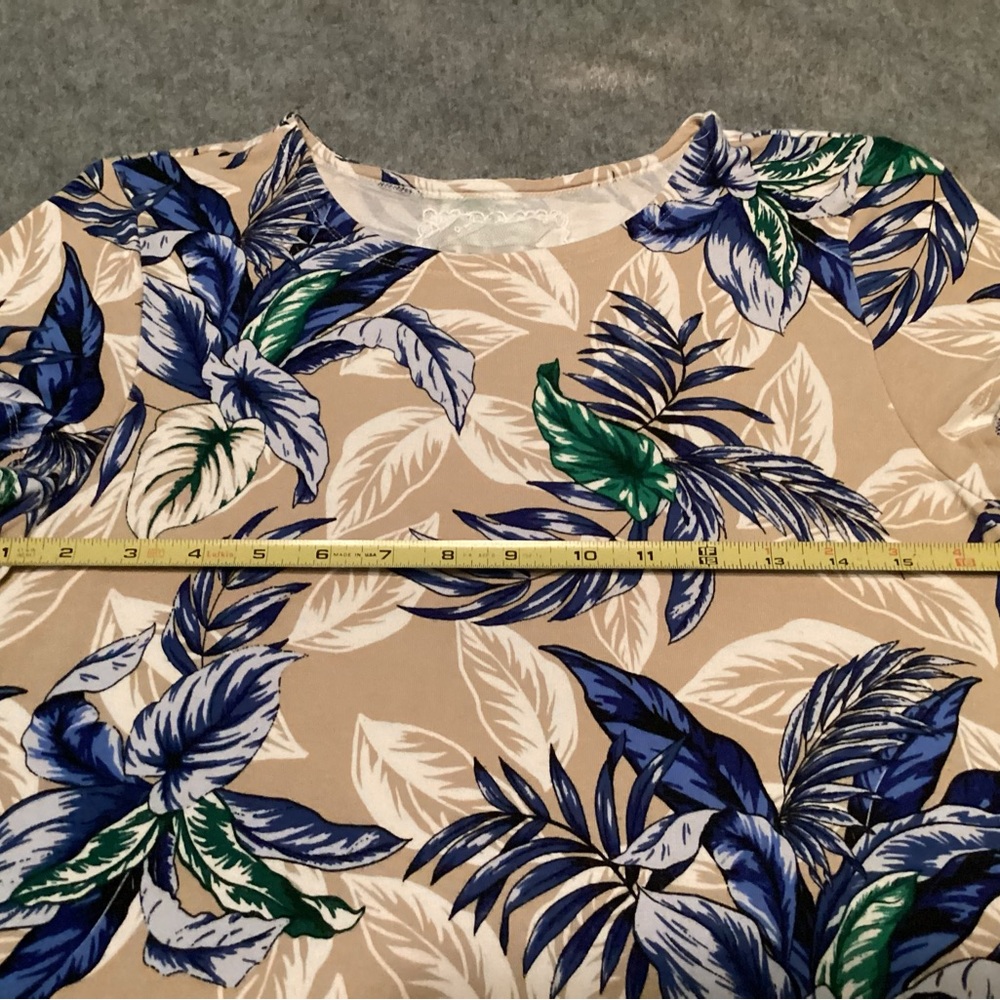 Cupio Tan Tropical Leaf Short Sleeve Shirt with Blue & Green Accents C20 - Picture 4 of 5